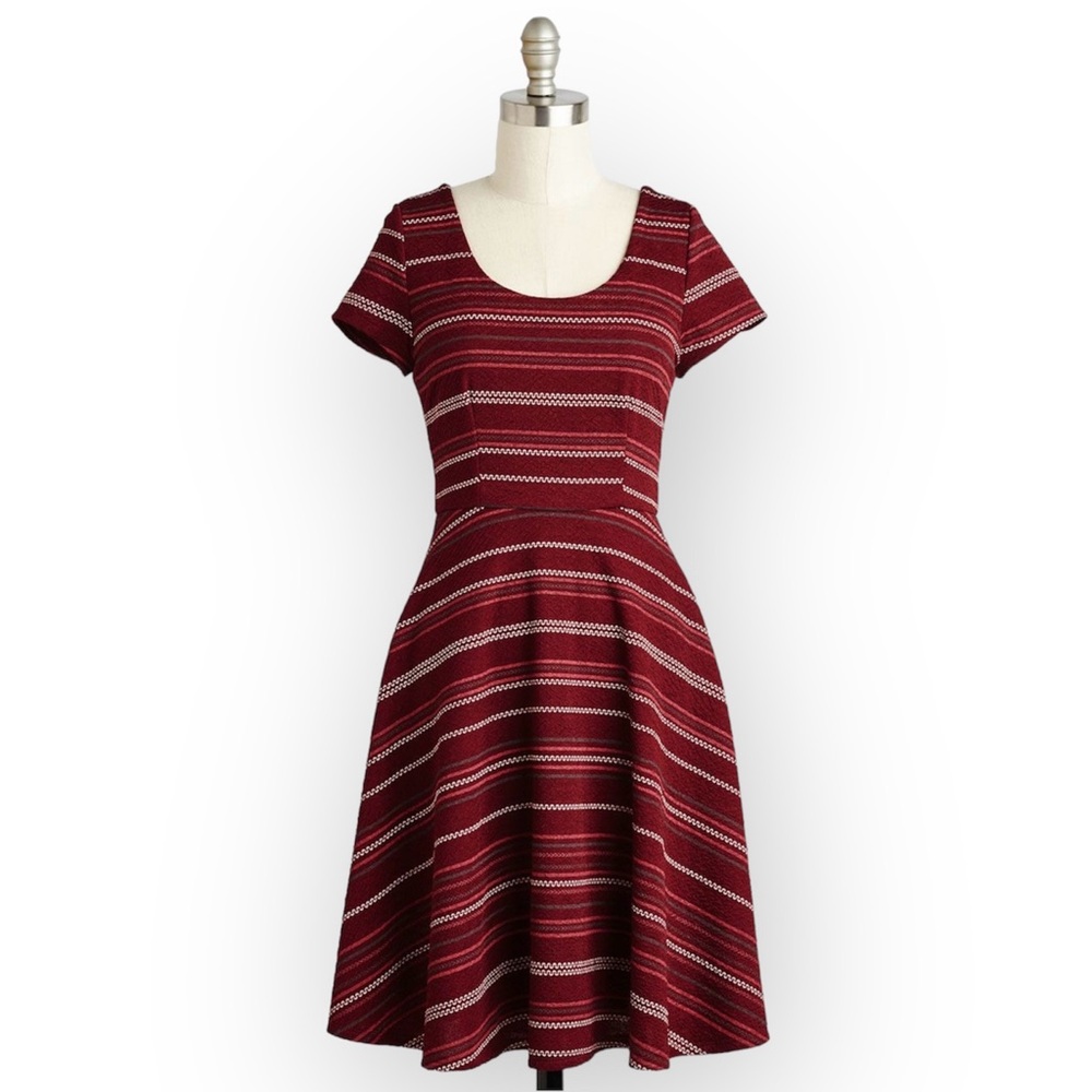 Vintage My Party Words Dress in Maroon Burgundy Stripes Women’s US Medium